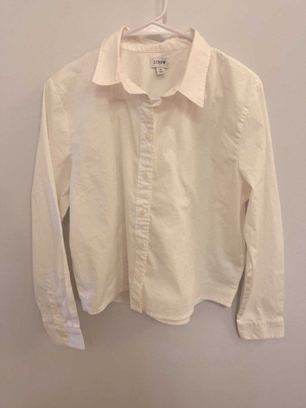 J.Crew White Stretch Cotton Button Front Shirt Women's Medium Classic Career Top